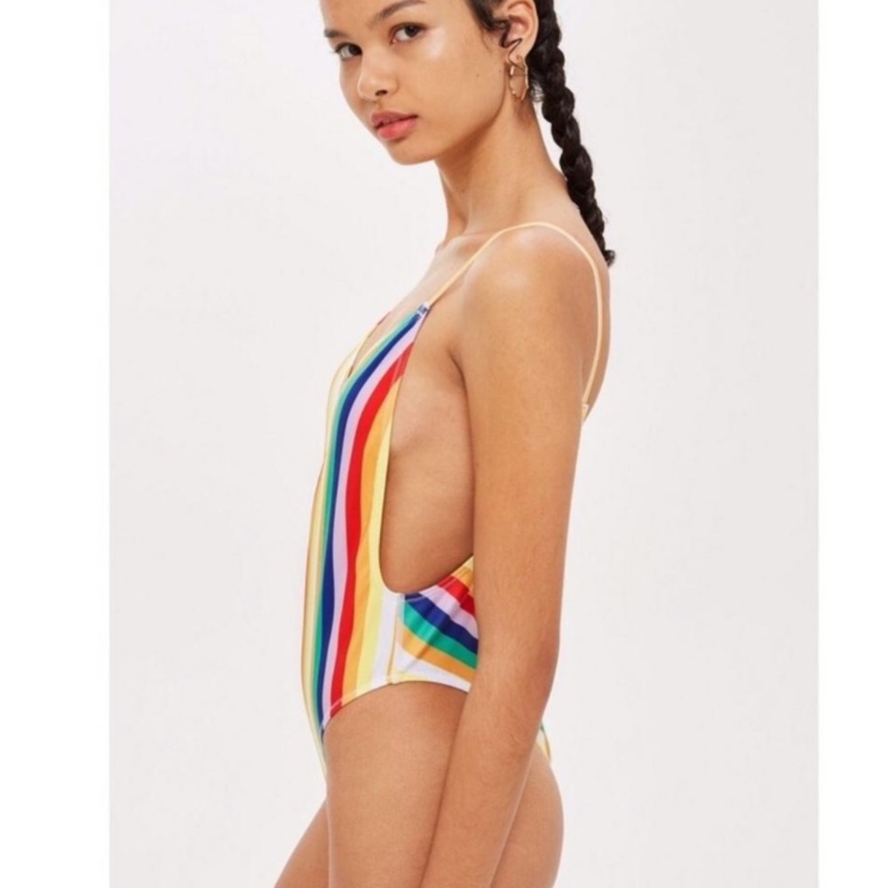 Topshop Stripe Plunge One Piece Swimsuit XS New With Tags - Picture 2 of 2